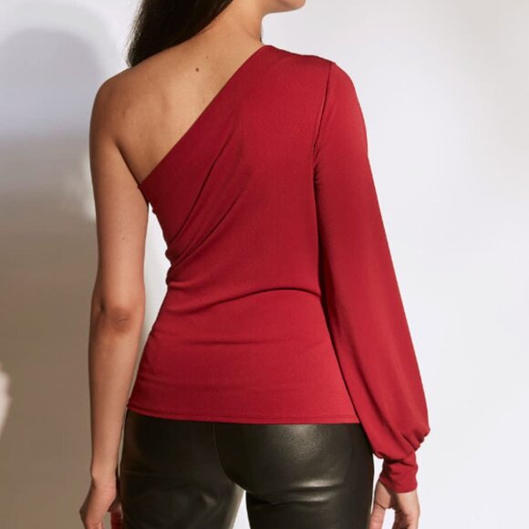 Knit Crepe Asymmetrical One-Shoulder Blouse - Picture 2 of 4